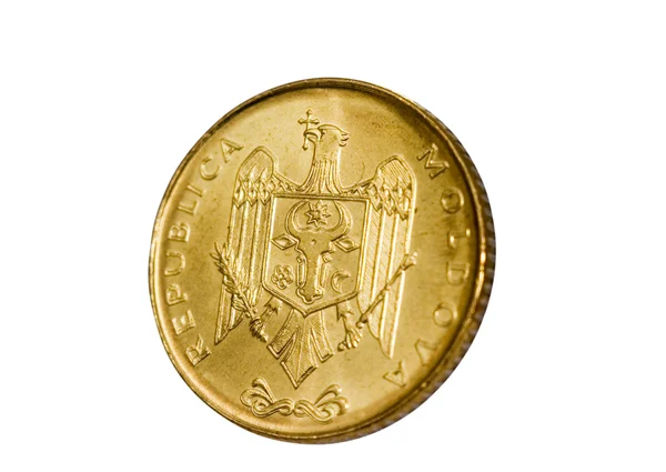 Moneta Oro Valuta Moderna Della Moldavia Foto Sfondo Bianco — Foto Stock