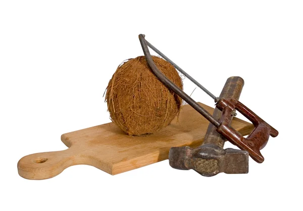 Kladivo pila kokos — Stock fotografie