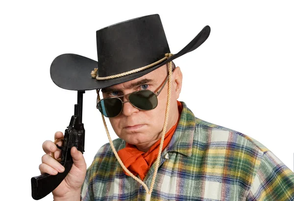 Homem Vestido Chapéu Cowboy Tiro Estúdio — Fotografia de Stock