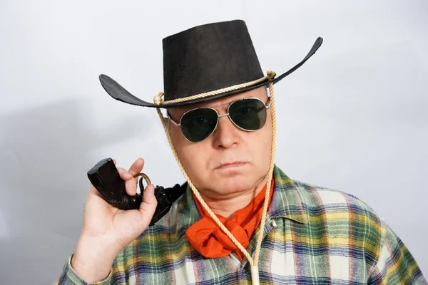 Homem Vestido Chapéu Cowboy Tiro Estúdio — Fotografia de Stock