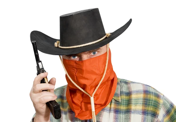 Man Cowboy Klänning Och Hatt Fotografering Studion — Stockfoto