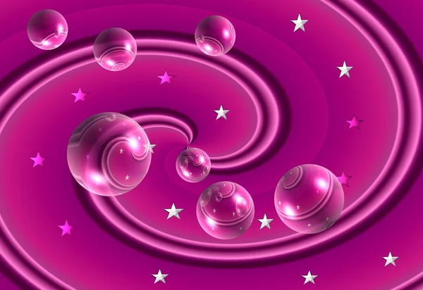 stock image Violet bubbels in a spiral with silver stars