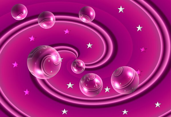 Violet bubbels in a spiral with silver stars