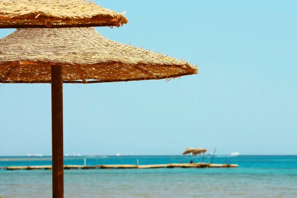 Paraplyer och röda havet — Stockfoto