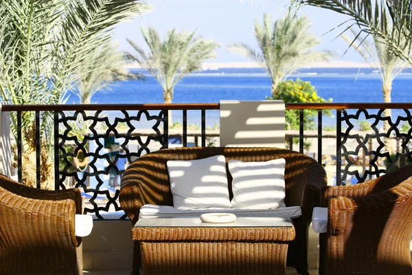 Villa Terrace Wicker Furniture Sea View — Stock Photo, Image