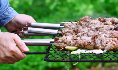 Barbecue meat on grill clipart