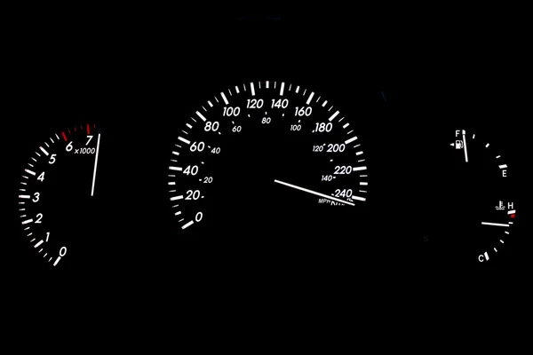 Hoge snelheid auto gauge weergave geïsoleerd op zwart — Stockfoto