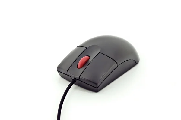 Rato de computador preto com roda vermelha — Fotografia de Stock