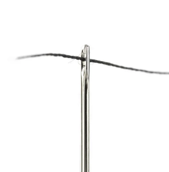 Thread Through Sewing Needle Pin Head — Stock Photo, Image