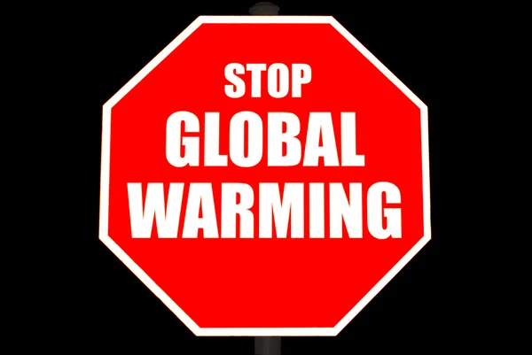 Stop globala uppvärmningen tecken isolerade på svart — Stockfoto