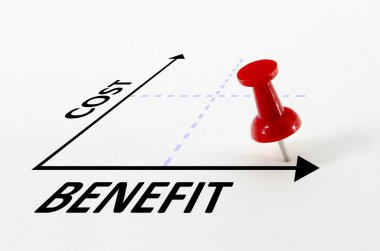 Cost Benefit Analysis Concept with Target Pin Marker clipart
