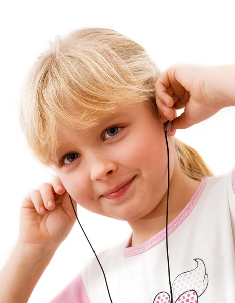 Kulaklıklar, küçük kız — Stok fotoğraf