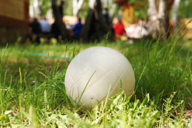 Yeşil çimenlerin üzerinde Voleybol