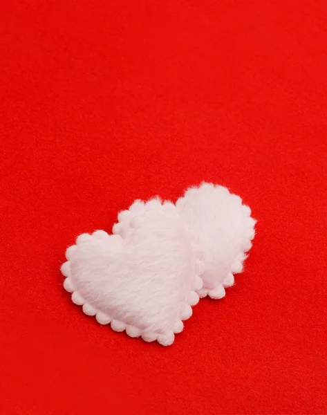 Two Fluffy Hearts Red Background — Stock Photo, Image