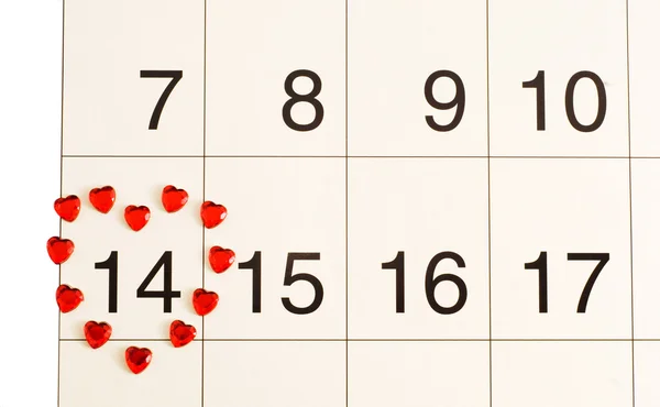Coeur sur le calendrier, le 14 février, Valentin — Stock fotografie