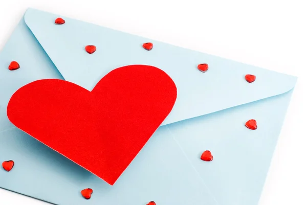 Velké Červené Srdce Mailovou Obálku Valentine Bílé Pozadí — Stock fotografie