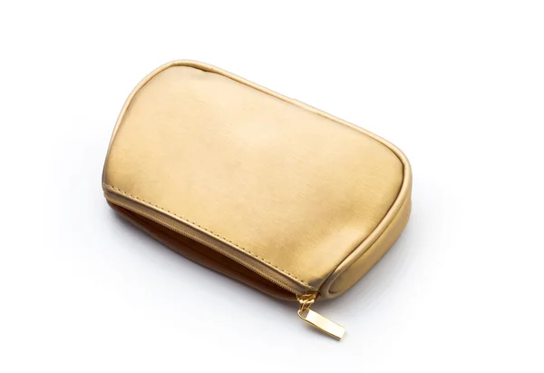 Väska För Kosmetika Guld Färg Vit Bakgrund — Stockfoto