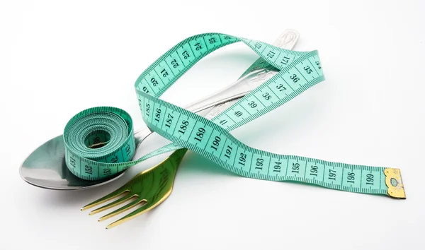 Cutlery Measuring Tape Diet Moderate Eating — Stock Photo, Image