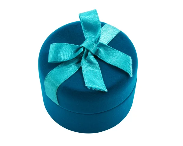 Boîte Cadeau Bleu Sur Fond Blanc — Photo