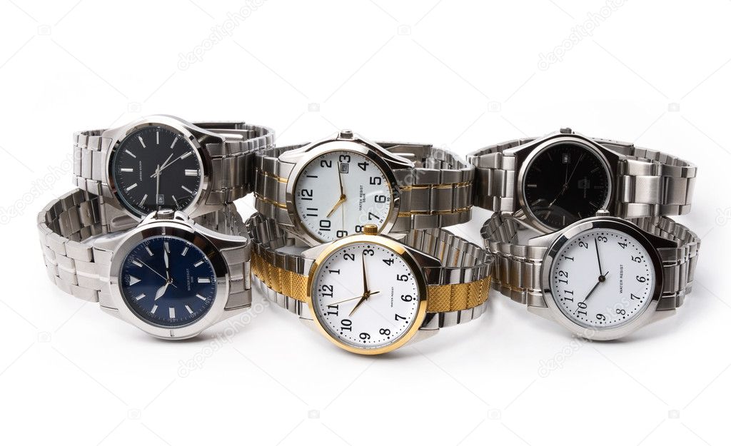 Many men's wrist watch, white background