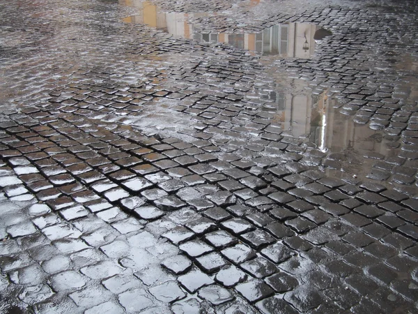 Arnavut kaldırımlı sokakta ıslak: Roma — Stok fotoğraf