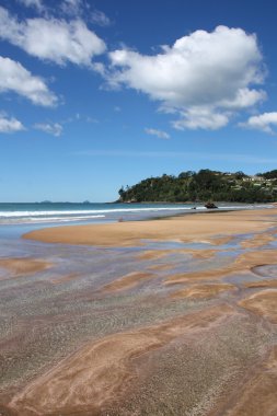 sıcak su beach coromandel Yarımadası'nda. Yeni Zelanda - north Island. Sandy bay.