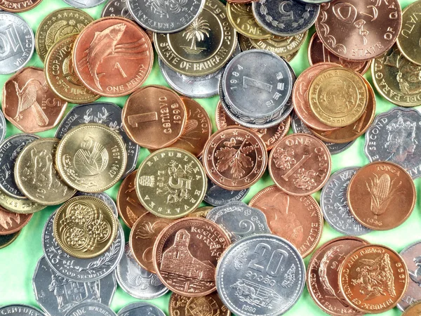 Coins Many Currencies Mostly Uncirculated Different Metals — Stock Photo, Image