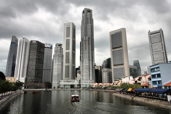 Hdr Kuva Singapore Kaupunkikuva Aasia Pilvenpiirtäjien Logot Nimet Poistettu — kuvapankkivalokuva