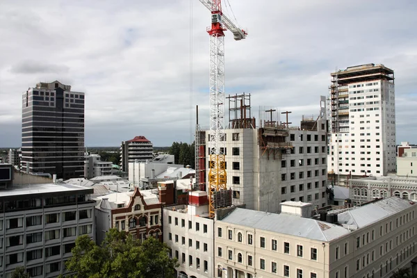 Στον Ορίζοντα Της Πόλης Την Κατασκευή Του Ουρανοξύστη Christchurch Καντέρμπουρυ — Φωτογραφία Αρχείου
