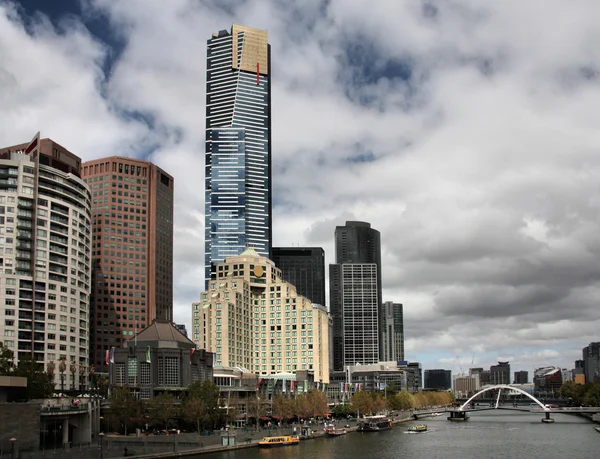 Skyline Van Melbourne Yarra Rivier Prominente Gebouw Eureka Toren Die — Stockfoto