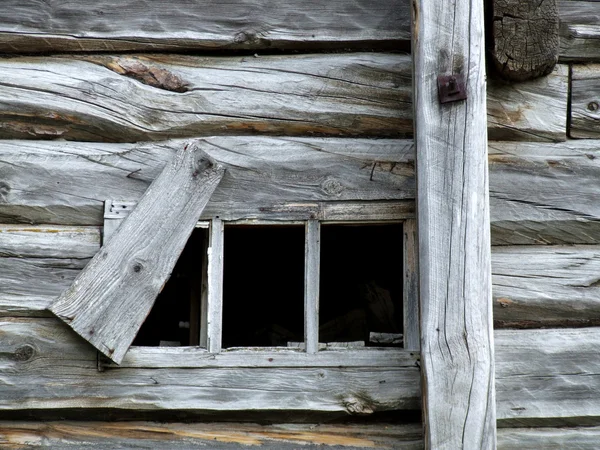Wooden Rural Cottage Small Dark Window — Stock Photo, Image