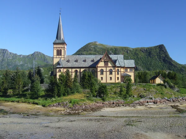 Chiesa Solitaria Una Città Norvegese Kabelvag — Foto Stock