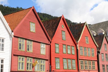 Bergen - bölgesindeki hordaland county, Norveç. Bryggen Mahallesi, UNESCO Dünya Miras Listesi.