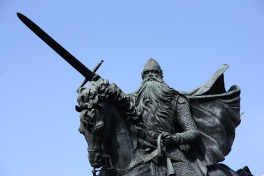 Famous historic hero of Spain: El Cid also known as Rodrigo (or Ruy) Diaz de Vivar. Statue in Burgos town. clipart