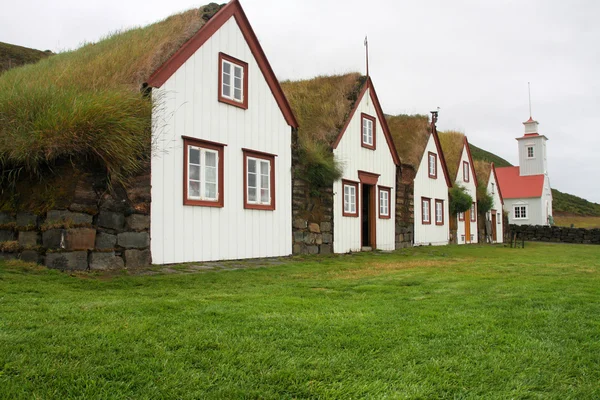 Island Typické Venkovské Trávník Domy Stará Architektura Travnatou Střechou Laufas — Stock fotografie