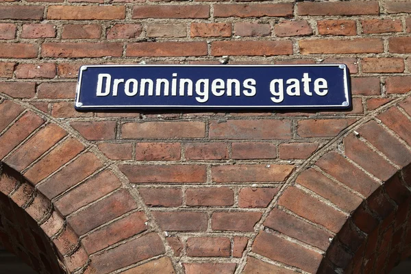 Oslo Stolica Norwegii Stary Ulica Znak Dronningens Bramy — Zdjęcie stockowe