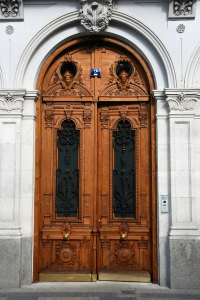 Porta Ornamentada Madeira Valladolid Castilla Leon Espanha — Fotografia de Stock