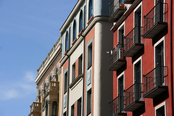 Colorful buildings in Valladolid - a city in Castile, Spain