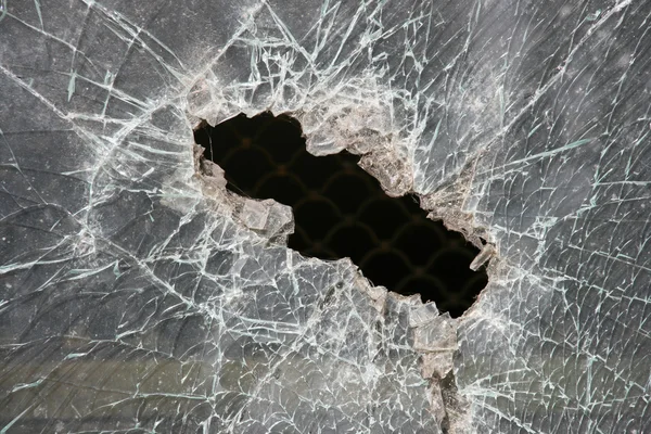 Broken Window Armoured Glass Bulletproof Glass Hole — Stock Photo, Image