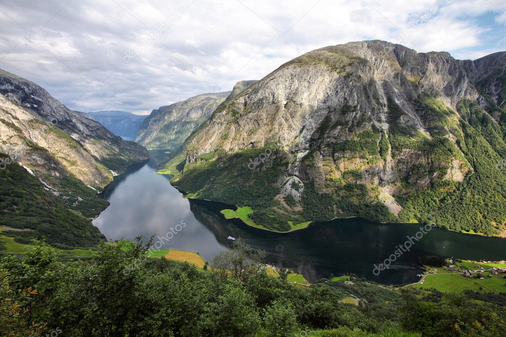 Naeroyfjord - famous UNESCO World Heritage Site in Norway. Beautiful fiord landscape in Sogn og Fjordane region.
