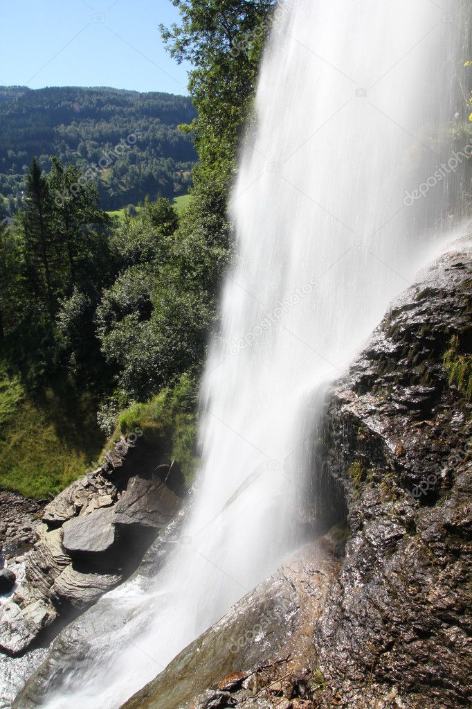 Norway, Hordaland county. Famous Steinsdalsfossen waterfall. Scandinavian nature.