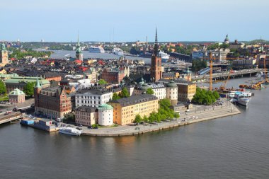 Stockholm, İsveç. Görünümü ünlü gamla stan (eski şehir), stadsholmen Adası.