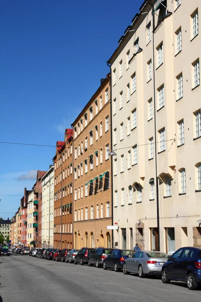 Stockholm Sverige Gatuvy Södermalm Färgglada Svensk Arkitektur — Stockfoto