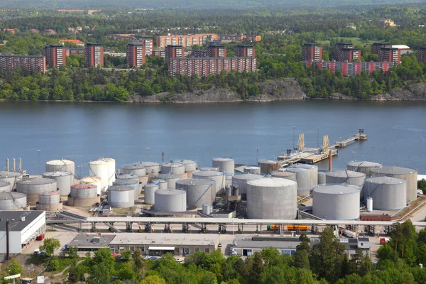 Öltanks Und Andere Silos Stockholmer Seehafen Schweden — Stockfoto