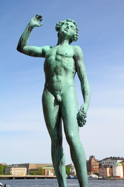 Стокгольм Швеция Статуя Перед Ратушей Гамла Стэн Заднем Плане — стоковое фото