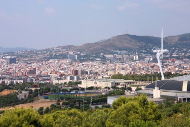 Barselona şehir manzarası - Montjuic Hill 'den hava manzarası.