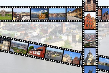 şekil - seyahat anıları ile film şeritleri. Stockholm, İsveç. Bana tarafından kullanılabilir da ayrı olarak çekilen tüm fotoğrafları.