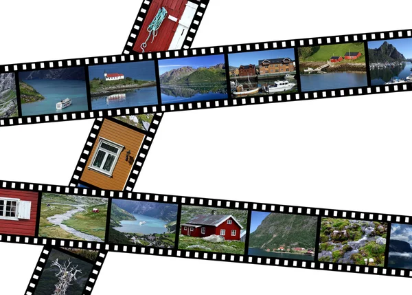 Ilustración Tiras Película Con Fotos Viaje Fiordos Paisajes Noruega Escandinavia —  Fotos de Stock