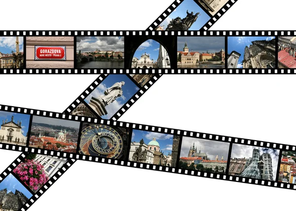 Tiras Película Con Fotos Viaje Praga República Checa Todas Las — Foto de Stock