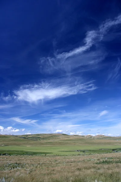 Прекрасный Вид Сельские Поля Пейзаж Фантастическими Белыми Облаками Голубым Небом — стоковое фото